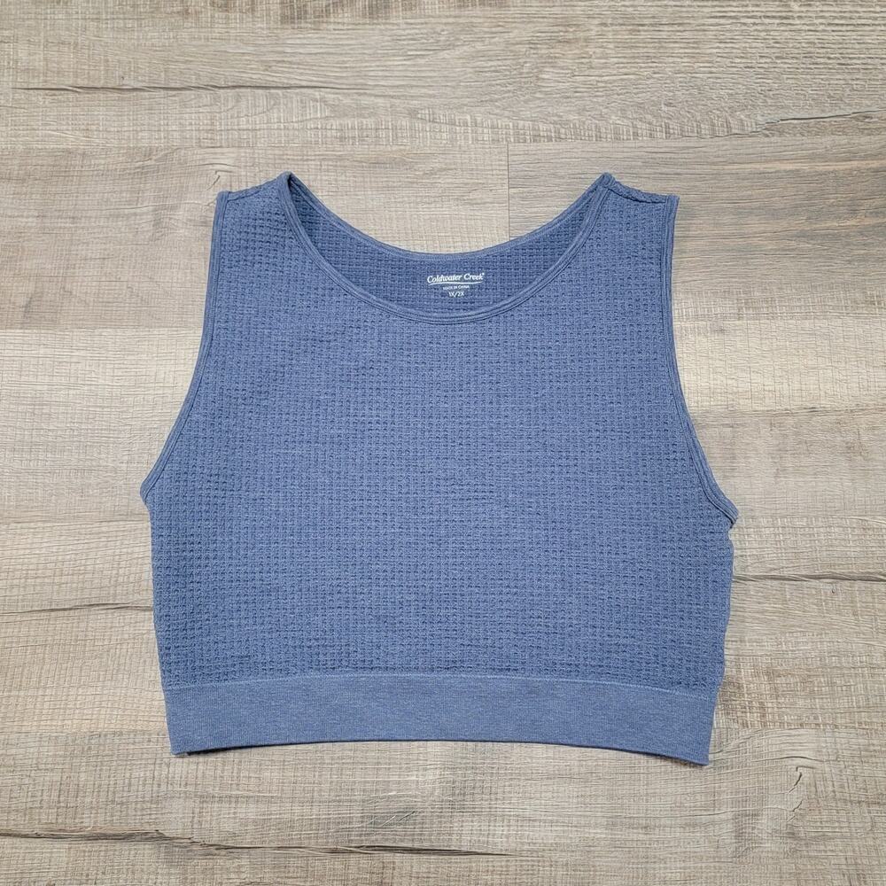 Coldwater Creek 1X/2X Sports Bra Powder Blue Nylon Waffle Knit Stretch Casual
